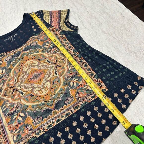 Lucky Brand Mandala Card Blue Persian Print Boho T Shirt Women’s Size 1X - Picture 11 of 14